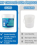 Comparison of Fixxus spackle jar vs generic spackle bucket, highlighting quantity, repair quality, and application ease.