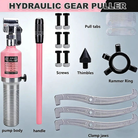 Heavy Duty Hydraulic Pro Bearing Puller Kit Featuring Three Jaw Hub Separator For Gear Removal On Machinery Railroad Uses High Strength Steel Rated To Handle Heavy Loads Anywhere, pump body, handle
