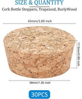 Conical Cork Bottle Stoppers Set For Wine And Beer 30 Pcs Wooden Plugs 1.7 Inch Diameter Soft Wood Corks With BurlyWood Finish