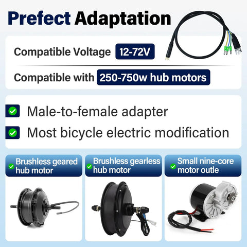 9 Pin Hub Motor Extension Cable Male Waterproof Connector for E Bikes 12V-72V 250-750W Ebike Power Cable 60 cm E Bike Motor Extension Wire Durable Flame Retardant Outer Jacket for Electric Bicycle Mods