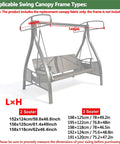 Diagram showing dimensions for swing frames applicable to No Fuss Outdoor Swing Canopy Replacement Top Cover