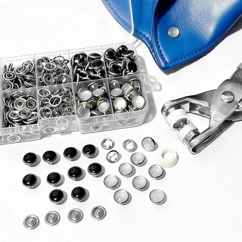 Dope Pearl Snap Button Kit With 400 Pieces And 10 mm Fastener Plier With 5 Prong Fasteners for clothing repairs, assorted snaps display
