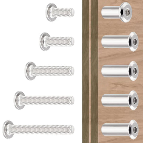 Image showing 100 Sets M6 Bolts And Nuts In 15 20 30 40 50 mm Lengths Silver Carbon Steel Hex Socket Kit against wood surface