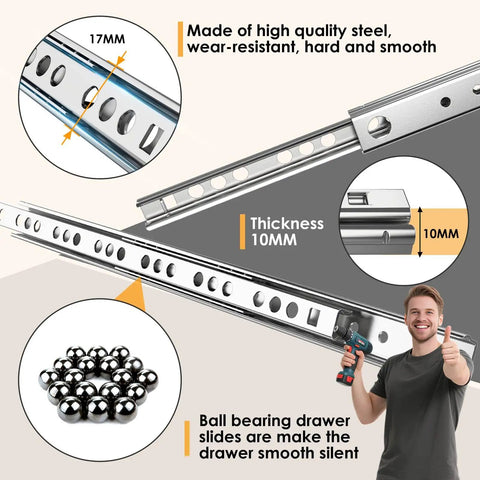 Features of 8 Inch Thin Drawer Slides Two Way Low Profile Smooth Ball Bearing Full Extension Drawer Slide Tracks Four Pack.