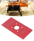 Top Shelf Aluminum Alloy Router Table Insert Plate With Wicked Smooth Lift System And Two Swap Ready Rings For Garage Woodworking Benches Shop Badass Heavy Duty Router Base Board Accessory Sharp Red Finish, showing precision ruler engraving.