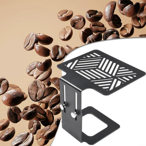 Hassle Free Adjustable Stainless Steel Coffee Weighing Rack For Electronic Scale Elevated Platform with coffee beans background.