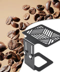 Adjustable Stainless Steel Coffee Scale Platform With Height Customized Legs And Waterproof Drip Guard Built Slick For Home Barista Brew Stations Featuring Digital Scale Cradle And Non Slip Pad For Quick Pour Over Sessions with coffee beans in background.