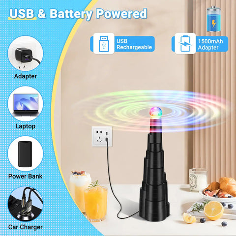 Rechargeable Fly Fans for Tables With LED Light for Outdoor Dining, Picnics, and Parties, Safe Blades That Stop, USB charging scene
