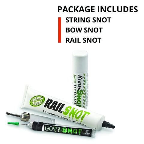 Crossbow Maintenance Three Pack With String Snot Bow Snot And Rail Snot Lubes for Smooth Operation Odorless Formula USA Made
