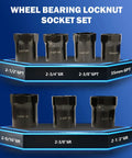 7 Piece Wheel Bearing Lock Nut Socket Set With Half Inch Drive SAE And Metric 6 Point Axle Nut Sockets on display