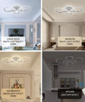 Six Ring LED Ceiling Light Fixture With Remote Control in different room settings, displaying dimmable effects, 3000K-6500K