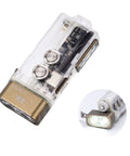 Angel Eyes E8 Keychain Flashlight 700 Lumens USB C Rechargeable EDC Light with transparent casing showing buttons and LED lights.