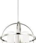Alturas Three Light Chandelier With Etched White Inside Glass Shades In Brushed Nickel Finish for dining room foyer or outdoor patio