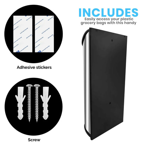 Wall Mounted Stainless Steel Grocery Bag Holder And Dispenser For Kitchen And Pantry with Mounting Hardware and Stickers