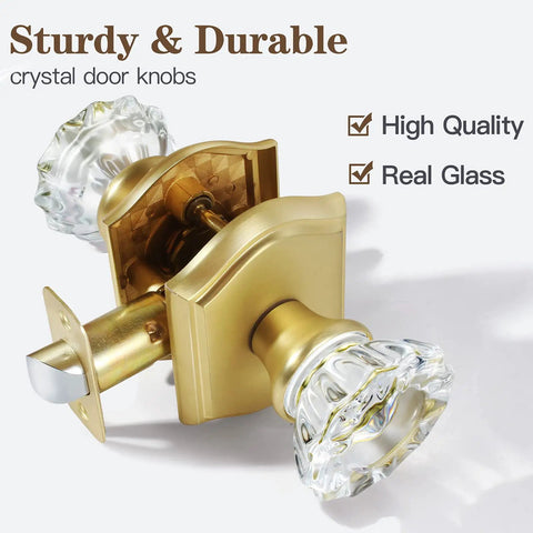 Antique Crystal Door Knob Set In Satin Brass For Interior Doors With Passage Function Ideal For Hall And Closet Use Real Glass Knobs On Zinc Rosettes Adjustable Latch