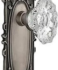 Old School Charm Pewter Privacy Door Knob Set With Crystal Chateau Knobs On Brass Plates 2 3 8 Inch Backset Full One Door Assembly