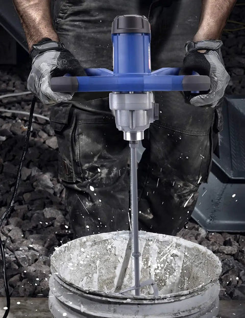 Person using 1800W Electric Concrete Mixer With 7 Speed Control, Beast Heavy Duty Cement Mixer Drill Tool for mixing cement