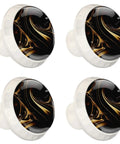 Slick Abstract Marble Fluid Art White Glass Drawer Knobs Set In Black Gold Finish 4 Pack For Dresser Cabinet Cupboard