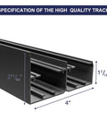 4 Ft Bypass Door Hardware Kit For Closet Doors, Top Mounted Track System in black, heavy duty aluminum close-up with measurements