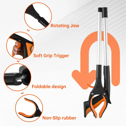 Three Pack 32 Inch Foldable Reacher Grabber Tool With 360 Degree Rotating Jaw And Magnetic Tip For Trash Pickup Easy Grip Grabber Lightweight Helper For Seniors And Elderly At Home