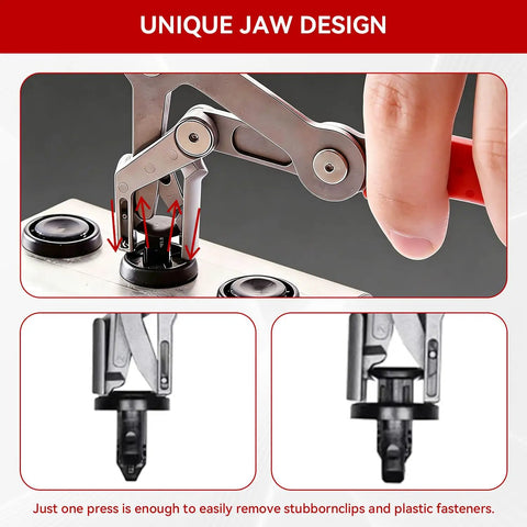 No Fuss Heavy Duty Car Clip Pliers Panel Clip Removal Tool for Auto Fastener and Plastic Rivet Extraction with unique jaw design.