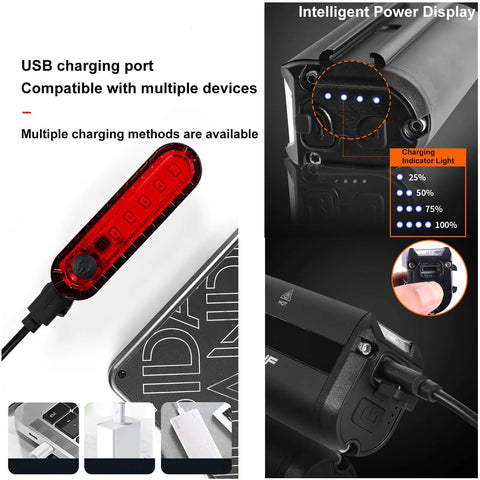 Beast Mode Bright Bike Light Set For Night Riding With USB Rechargeable LED Headlight And Taillight Waterproof MTB Off Road Safety Lighting 5 Modes With High Beam And Low Beam Great For Adults And Kids