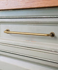 Six Pack Dope Antique Brass Cabinet Handles Set, 7.56 Inch Center To Center Drawer Pulls on green cupboard