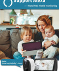 Family using tablet with home monitoring camera displaying baby, showcasing Outdoor Wireless Battery Powered Security Cameras 2 Pack Pro Kit.