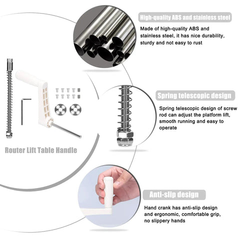 Heavy Duty Router Lift Table With Anti Slip Hand Crank And Quick Turn Screw Rod For Precision Woodworking Projects Shop Ready, features stainless steel components and an ergonomic handle for easy adjustments.