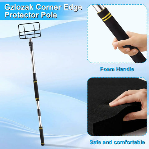 Rugged Edge Protector Handle Pole With Sponge Grip, V Shaped Corner Guards, shown with foam handle grip detail.