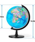 10 Inch Kids Globe For Learning with durable black base and 360 degree rotation, educational toy showing continents and oceans.