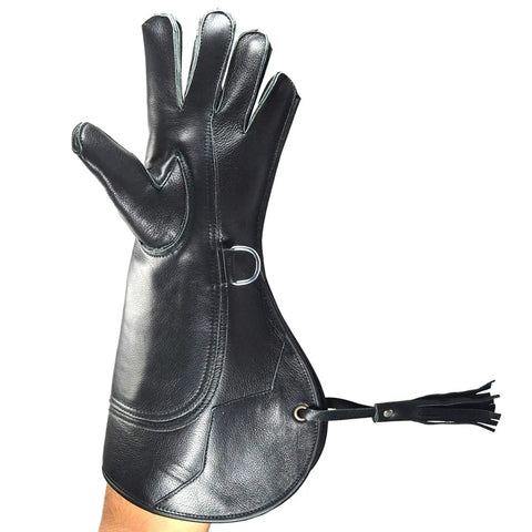 Heavy Duty Black Nubuck Leather Falconry Glove for eagle hawk falcon owl handling left hand 14 inch protection from talons raptor claws