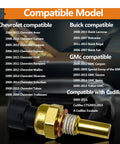 Engine coolant temperature sensor for Chevrolet/GMC vehicles; gold metal body with black housing, OEM 213-4514/213-4333/19236568