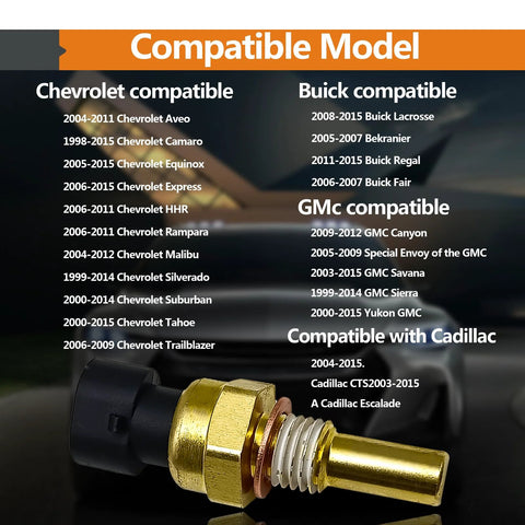 Engine coolant temperature sensor for Chevrolet/GMC vehicles; gold metal body with black housing, OEM 213-4514/213-4333/19236568