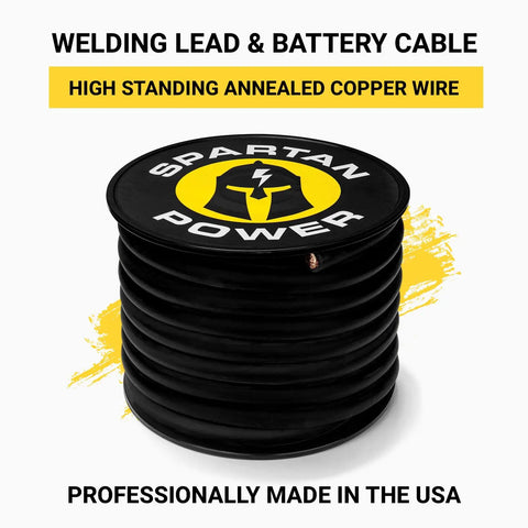 Beefy Welding Lead And Car Battery Cable Copper Wire For DIY Bulk Automotive Use 600 Volt 2/0 AWG 20 Foot Black Extra Flexible