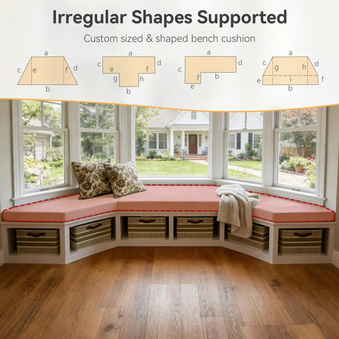 Custom Bench Cushions For Window Seats And Benches With Non Slip Bottom Waterproof Indoor Outdoor Cushions That Stay Put On Any Bench Great For Entryways Patios And DIY Furniture With Custom Size And Color Options displayed on window seat
