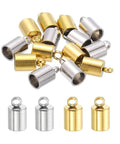 Stainless Steel Cord End Caps 4mm ID Barrel Ends for DIY Jewelry Making, 20 Pack in Gold and Silver Tone on white background