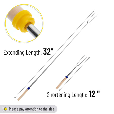 Telescoping Stainless Steel Roasting Sticks 32 Inch 5 Pack Marshmallow Skewers With Wood Handles For S'mores Hot Dogs