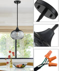 2 Pack 7.7 Inch Black Brownish Grey Seeded Glass Pendant Lights For Kitchen Island And Dining Area Over Sink