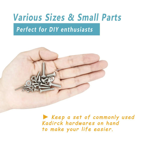 Hand holding All In One Pro Grade Stainless Steel Screw Kit With 1230 Piece Metric Assortment From M2 To M5 components, text overlay