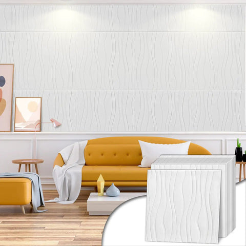 3D Peel and Stick Wall Panels 20 Pack Big Size 30.3 by 27.5 Inches for Interior Decor in living room with couch and decor