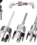 All In One PVC Pipe Threader Kit 3 Piece Set With Dies For One Half, Three Quarters And One Inch NPT Internal And External Threads Drill Compatible