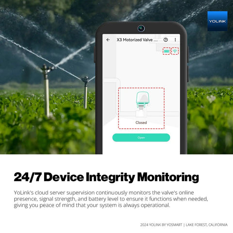 NSF Certified Potable Water Three Quarter Inch Smart Motorized Stainless Steel Ball Valve app interface on smartphone screen