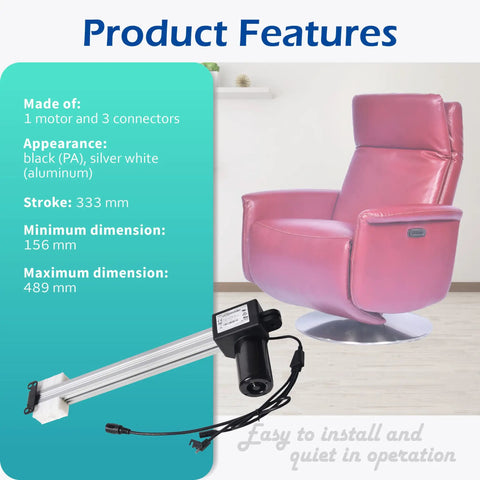 Power Recliner Lift Chair Motor Replacement Actuator For JLDQ 11 156 333P with chair and motor details shown
