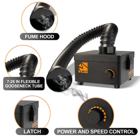 Heavy-Duty Solder Fume Extractor 80W, 168 M3 Per Hour Airflow, HEPA And Carbon Filtration, showing close-up of controls and hose