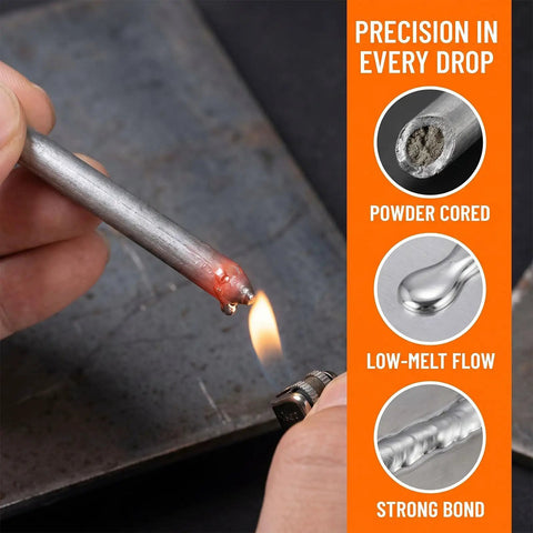 Powder Core Aluminum Welding Rods For Low Temperature Brazing And Easy DIY Repairs melting over lighter flame