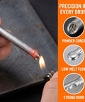 Ditch The Torch With These Crazy Good Low Temps Welding Rods For Aluminum And Copper, showing heated welding rod with flame.