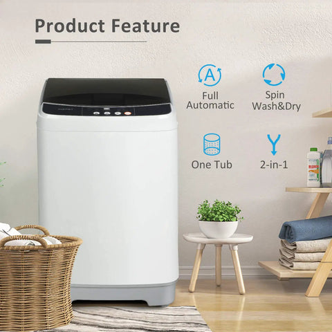 Fully Automatic Portable Washing Machine With Ten Pound Capacity Two In One Laundry System Made For Tight Quarters College Dorms And Camper Vans featuring a modern design with panel controls.