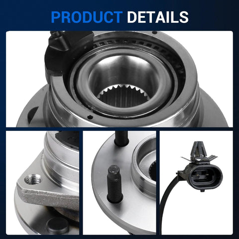 Close-up of 513214 Front Wheel Bearing Hub Assembly Fits Chevy Malibu 2004-2012, Cobalt, HHR, Pontiac G6, Saturn Aura, 5 Lug, ABS