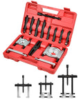 Heavy Duty Bearing Separator Puller Set With 5 Ton Capacity in red case, includes 2 and 3 inch splitters, forcing screw, cross bar